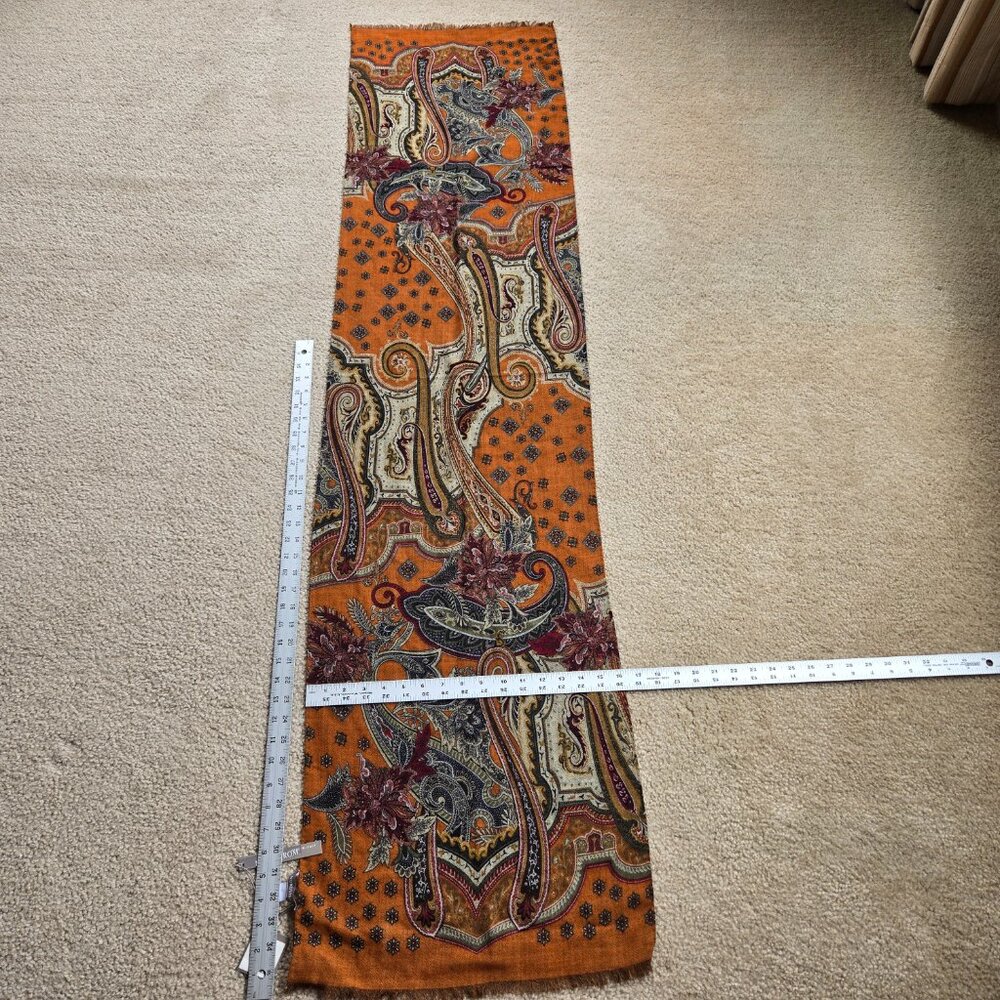 NWT Nordstrom's Wool Scarf Earth Tones Paisley Fall Colors - Picture 9 of 9